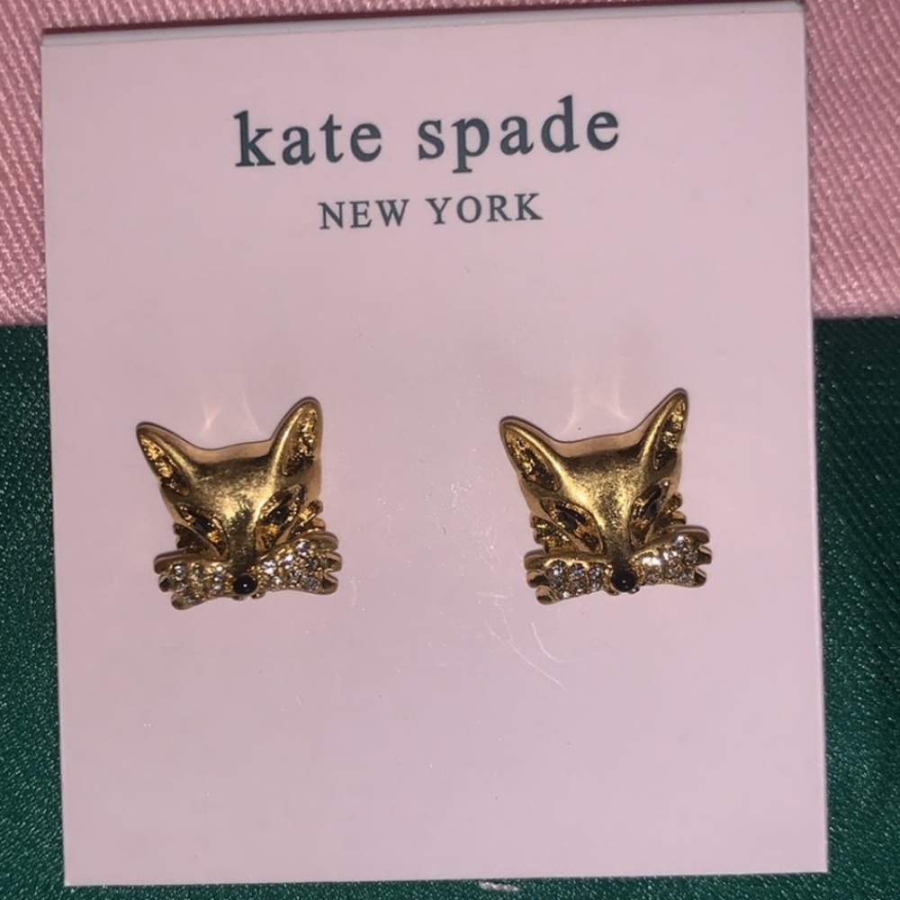 NEW KATE SPADE “SO FOXY” GOLD FOX STUD EARRINGS w/PINK DUSTBAG - Picture 14 of 14